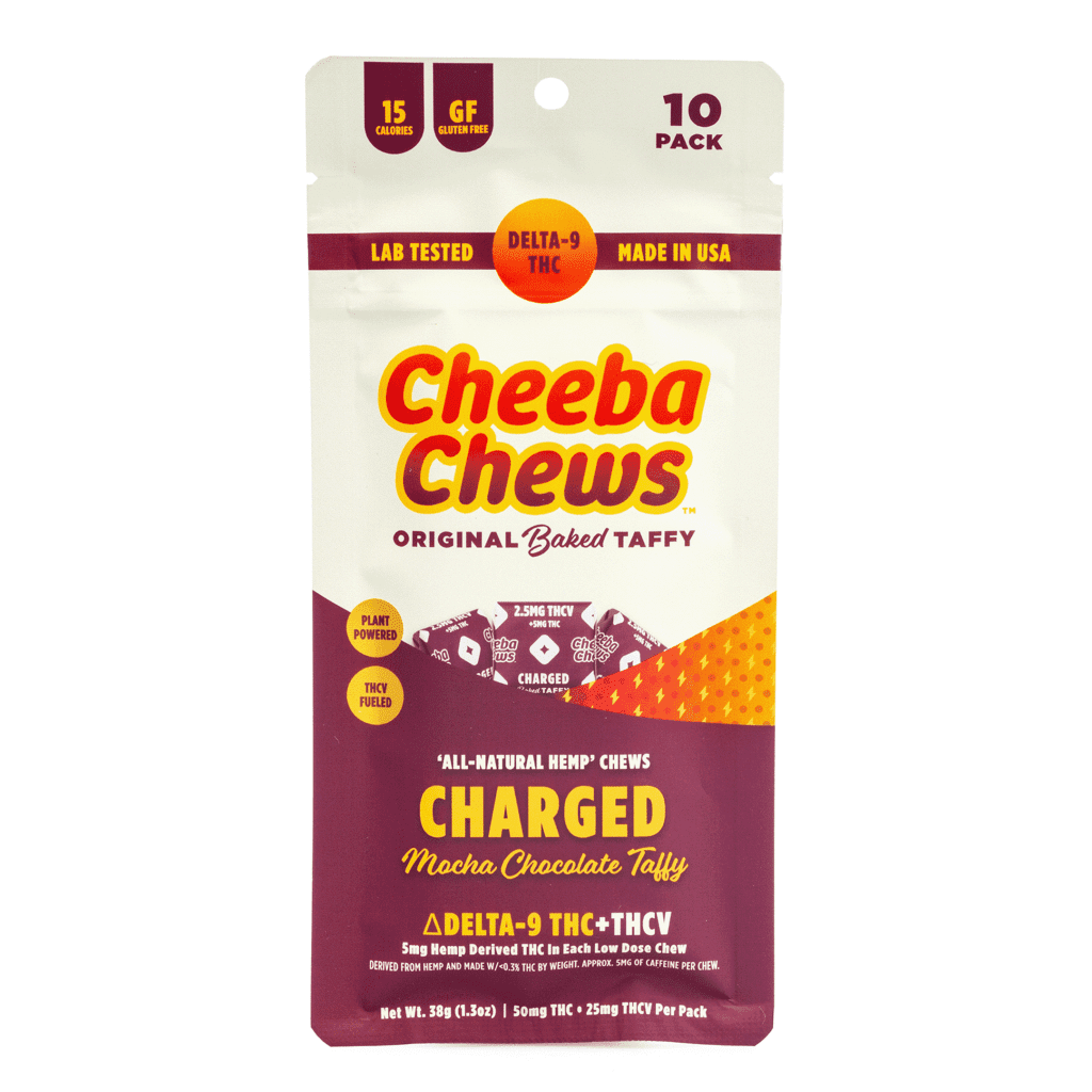 Cheeba Chews Delta 9 and THCv Mocha Chocolate Taffy – Charged (50 mg Total Cannabinoids) - Image 2