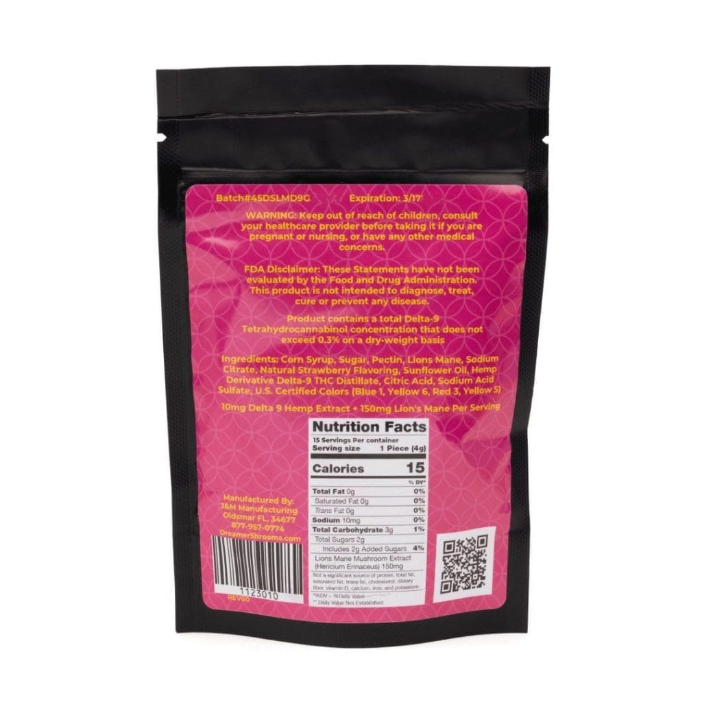Dreamer Shrooms Lion’s Mane + Delta 9 THC Gummies – 15 Count - Image 3